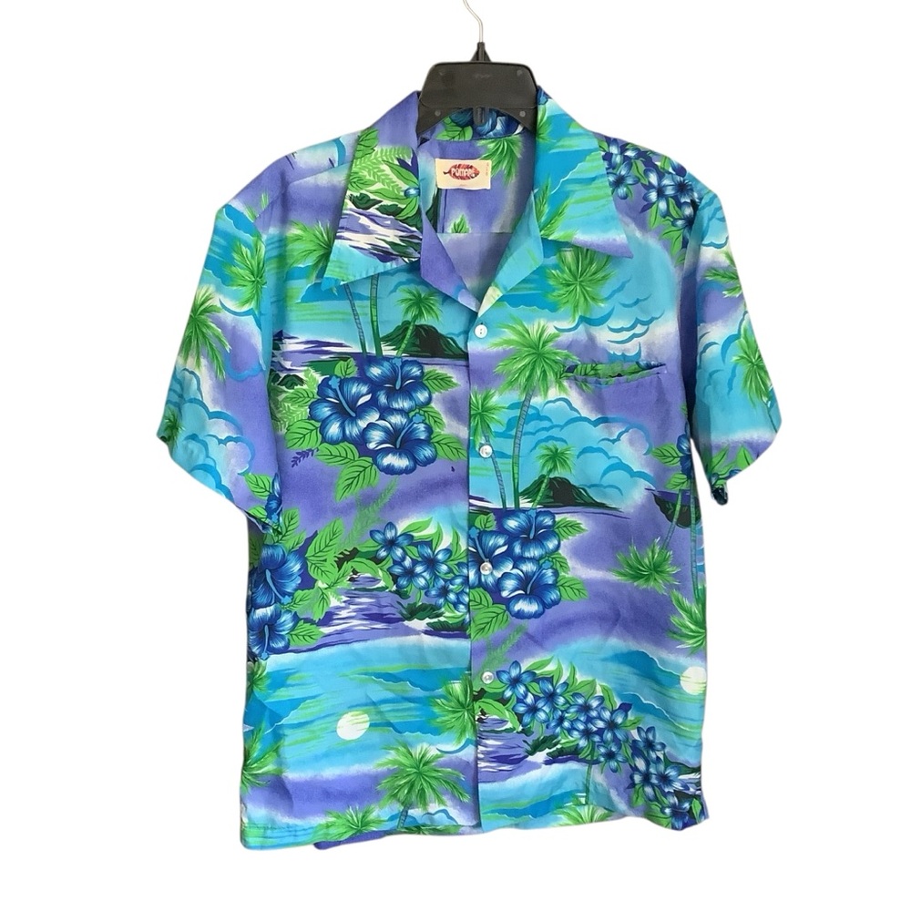 Large Vintage 1960's Blue Hawaiian Pomare Shirt Flaw